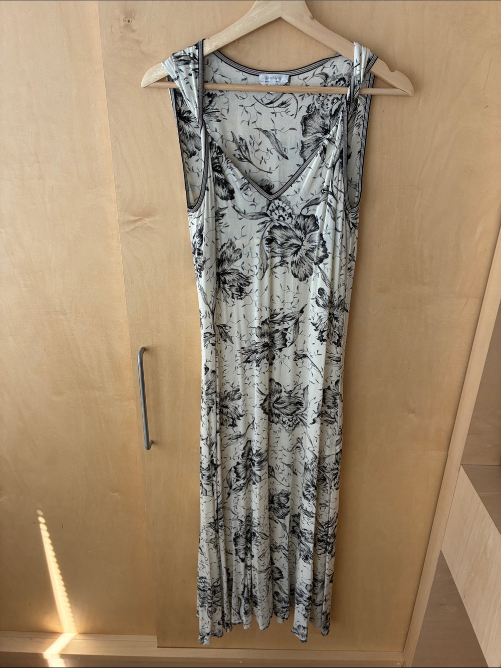 MaxMara Sleeveless Floral Maxi Dress in Cream and Black Made in Italy
